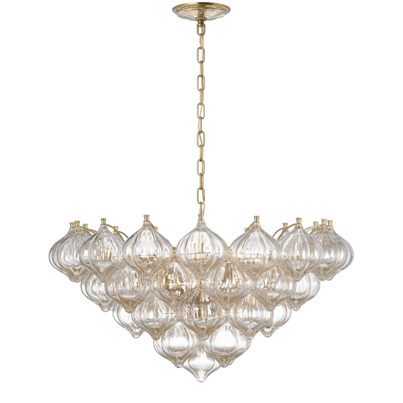 Julie Neill Caselli 36" Basket Chandelier with Clear Glass, Gold, Hand-Rubbed Antique Brass