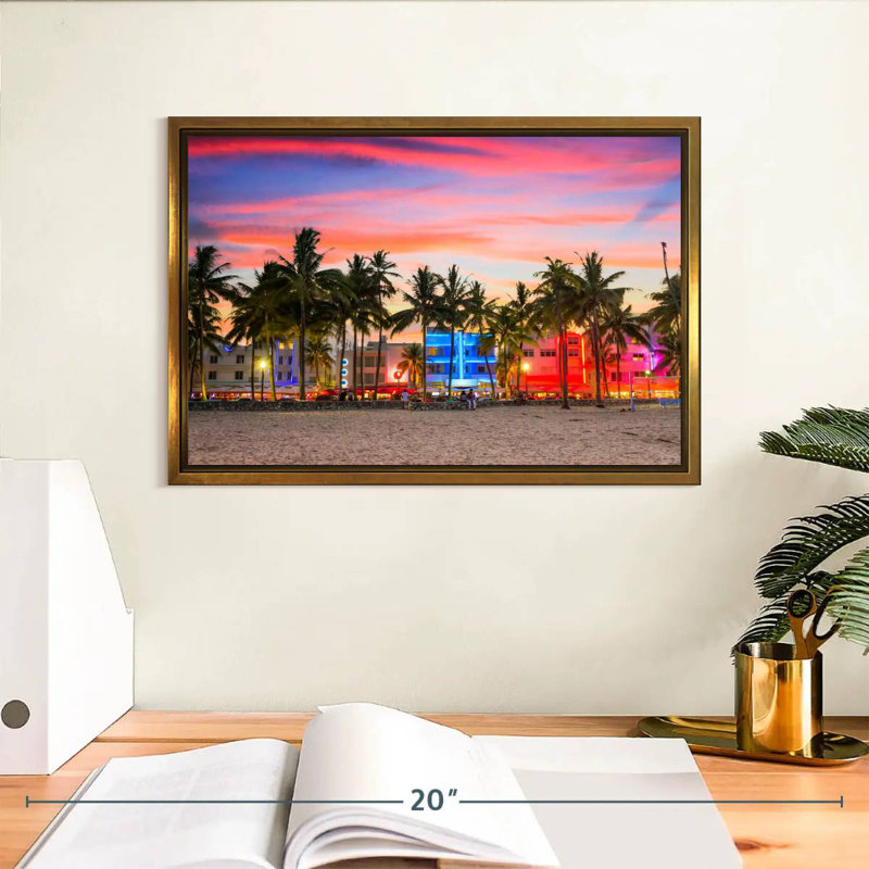 Miami Beach, États-Unis, Cadre flottant doré, 13 po x 9 po