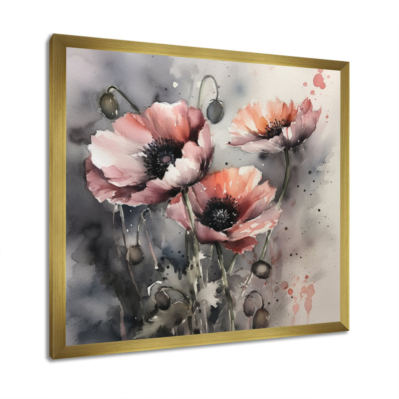 Fleurs de pivoines roses I sur toile, H 30 po x l 30 po x P 1 po, Cadre flottant doré