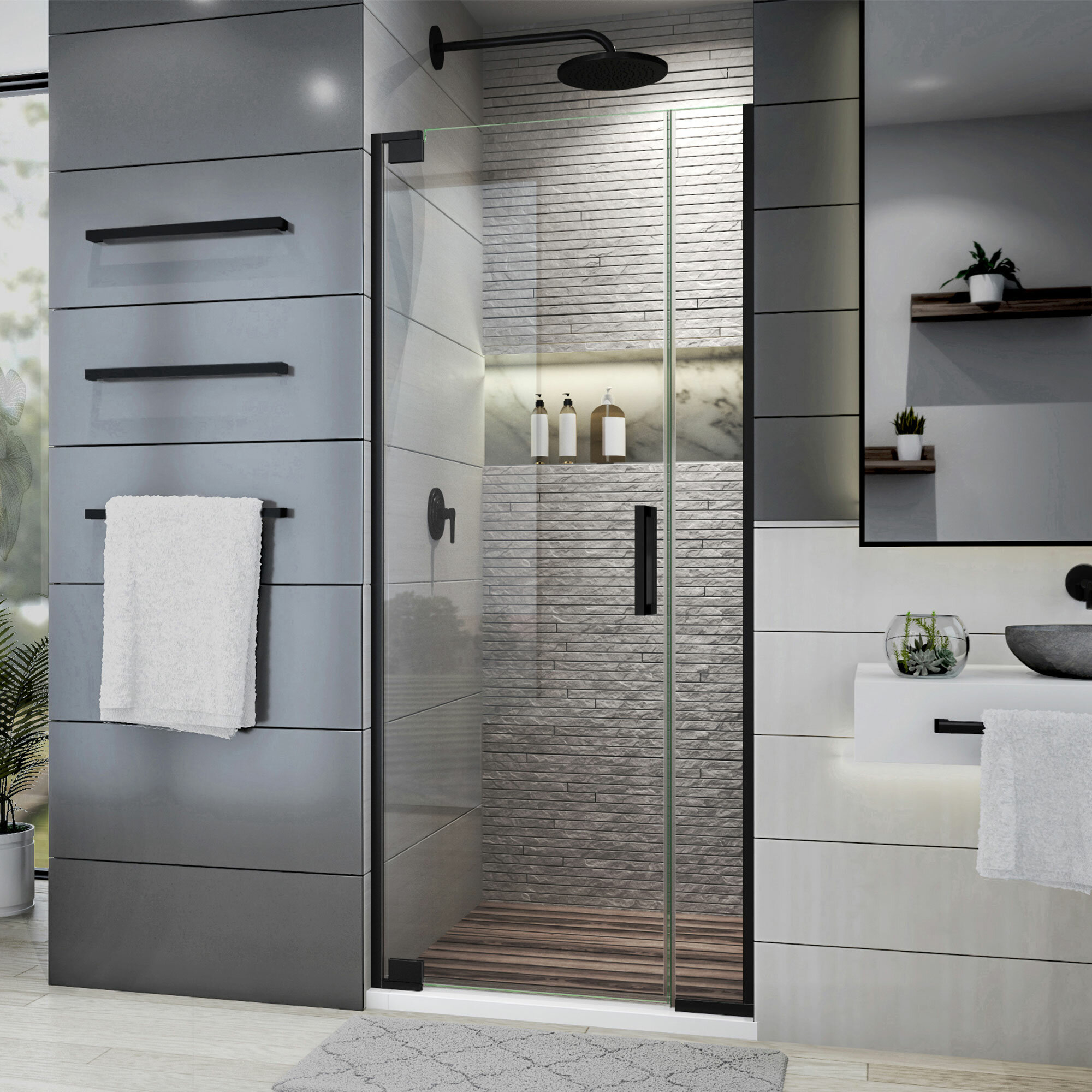 VTI 33.5'' - 35'' W x 72'' H Pivot Frameless Shower Door with