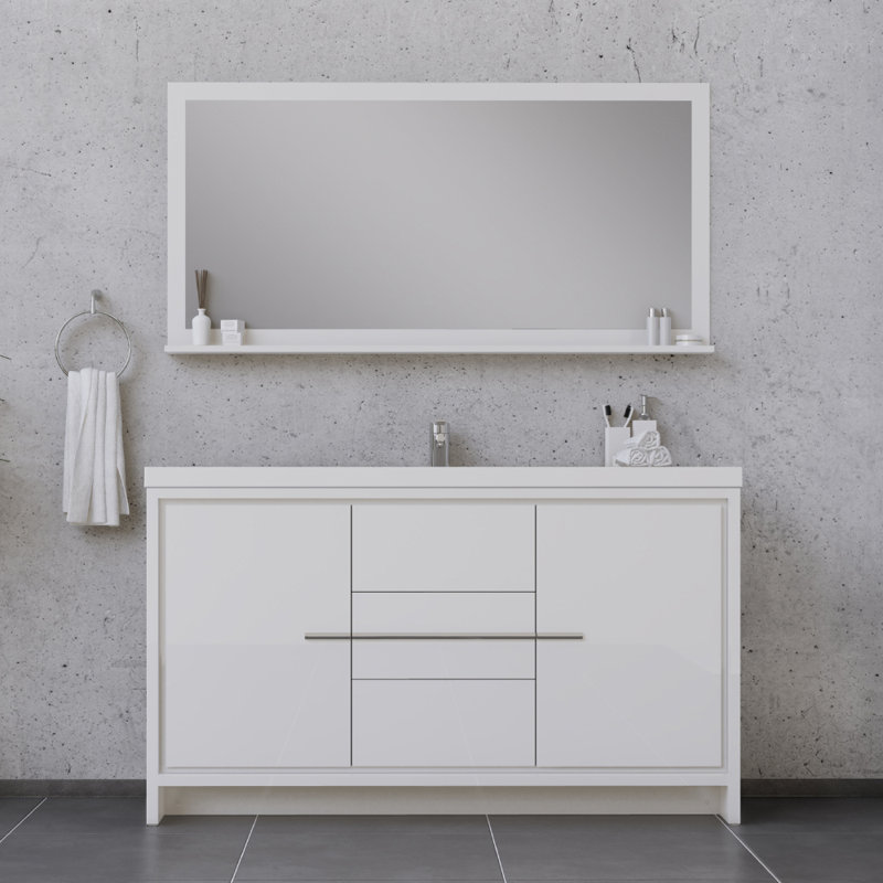 Feike 60'' Single Bathroom Vanity with Solid Surface Top, White