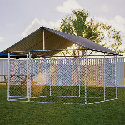 7.5'X7.5' Outdoor Heavy Duty Dog Kennel For Large Dogs, Rust-Proof Coated Wire Mesh Dog Cage With Sturdy Metal Roof, Secure Lock & All Weather Metal Enclosure