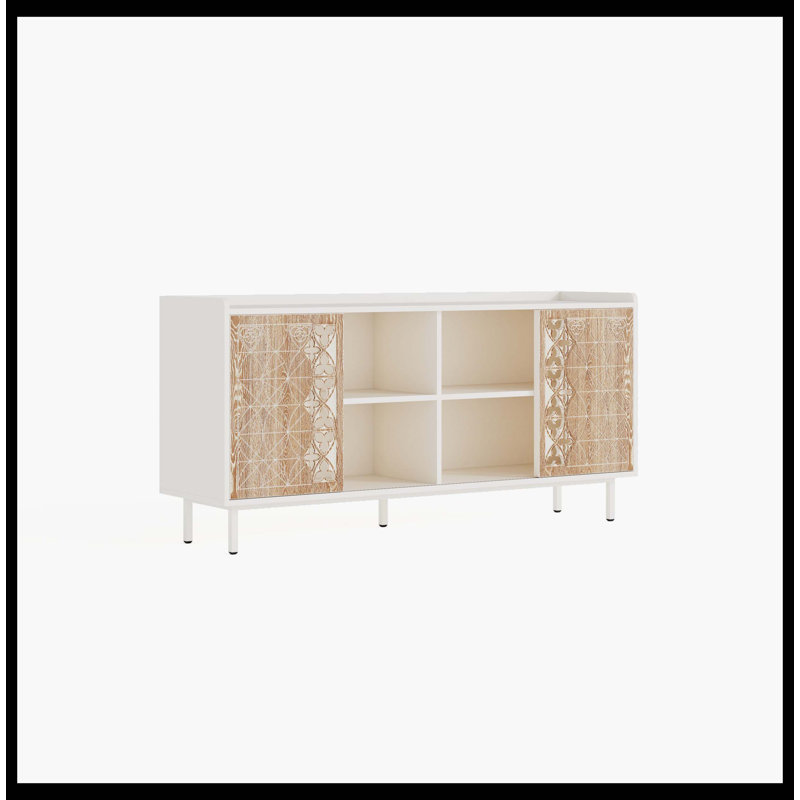 Sicotas Mid Century Sideboard Storage Rustic Sliding Door Solid Wood Cabinet For Living Room Decorative TV Buffet And Storage For TV Stand,Sideboards,Accent Cabinets