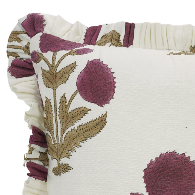 Housse de coussin à motif de volants, mauve à imprimé à la main, 20 pi x 20 po Fab printine Fabivine, hiver