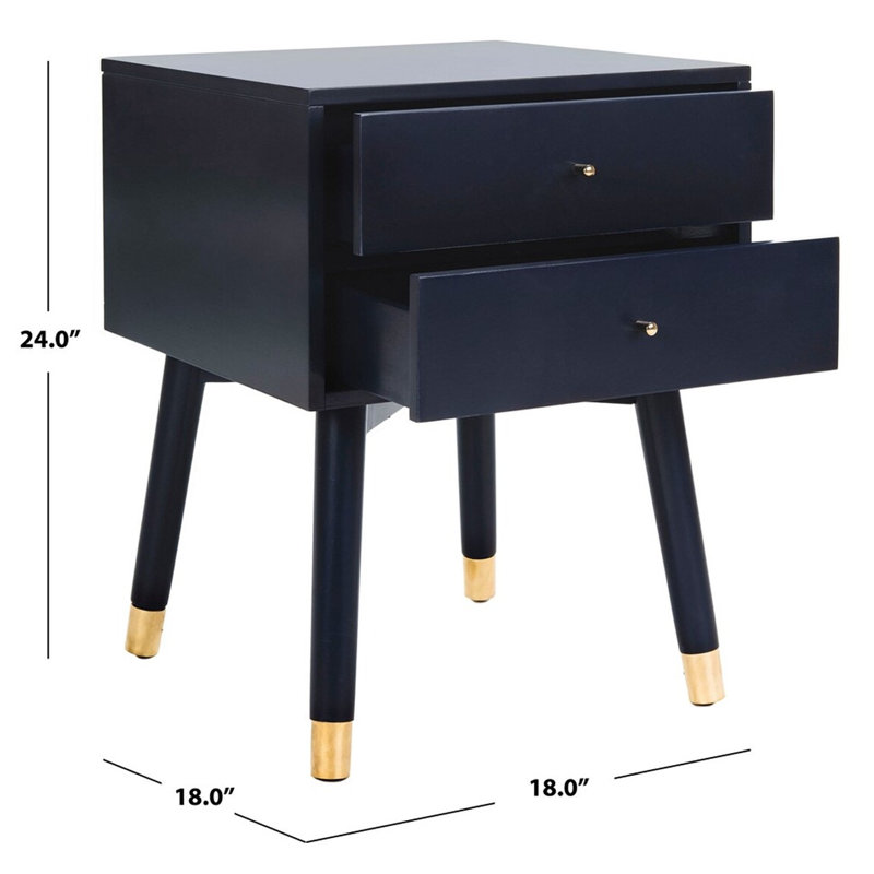 Lyla Transitional 2-Drawer Nightstand in Navy with Gold Accents