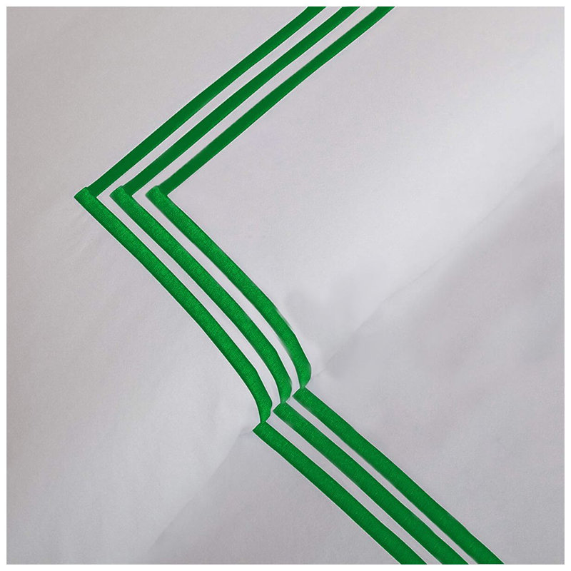 400TC Cotton Triple Embroidery Sateen Solid Duvet Cover Set, White/Green, California King/King Duvet Cover