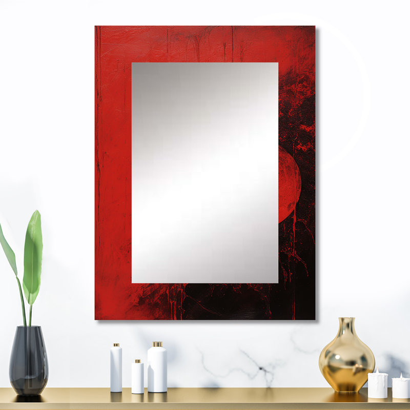 Red Moon Scarlet Sphere - miroir mural lune, miroir décoratif rouge, impression d'art en métal, 32 po x 24 po