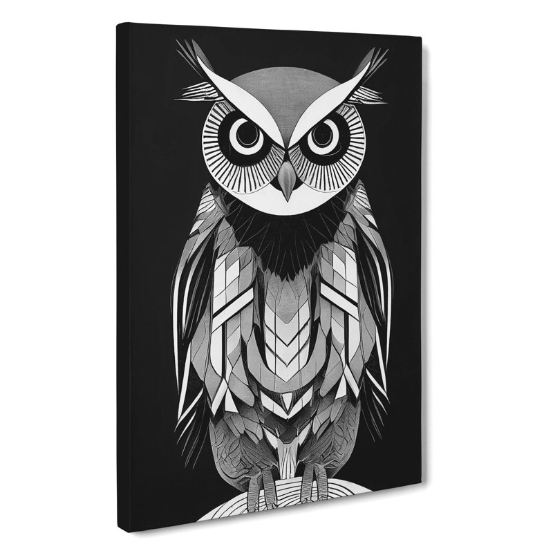 Owl Art Monochrome No.4 - Wrapped Canvas Print, 50cm H x 35cm W x 3cm D