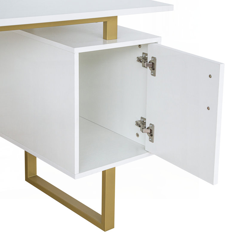 Bureau blanc et doré pour bureau avec tiroirs et rangement Techni Mobile, l 51,25 po