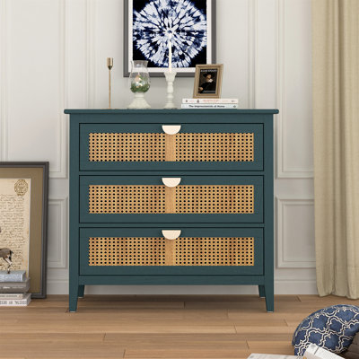 Armoire 3 tiroirs, rotin naturel, mobilier américain, convient pour une étude de chambre à coucher