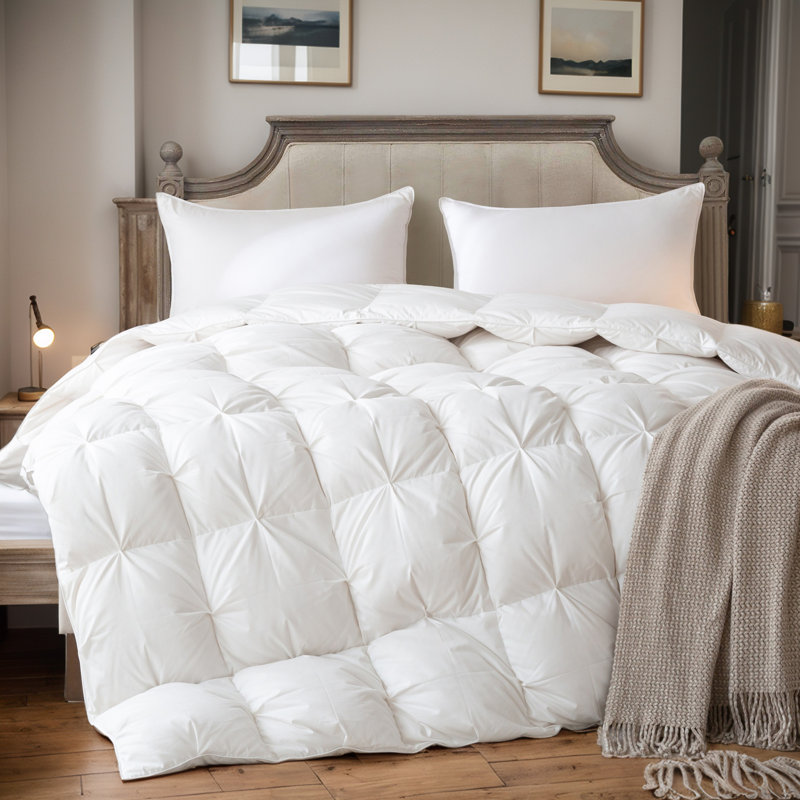  Goose Down Feather Comforter,Luxury Pinch Pleat Duvet Insert 100% Cotton Shell All-Season Breathable&Fluffy Bedding Comforter With 8 Tabs