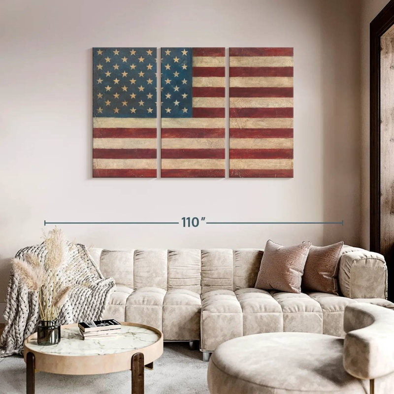 " US Flag " 3 - Pieces, 48" H x 74" W x 1.25" D
