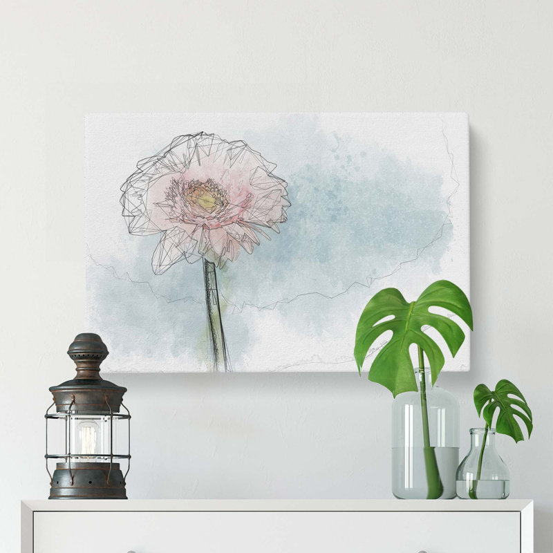 Lone Pink Gerbera In Abstract - Wrapped Canvas Print, 60cm H x 91cm W x 3cm D