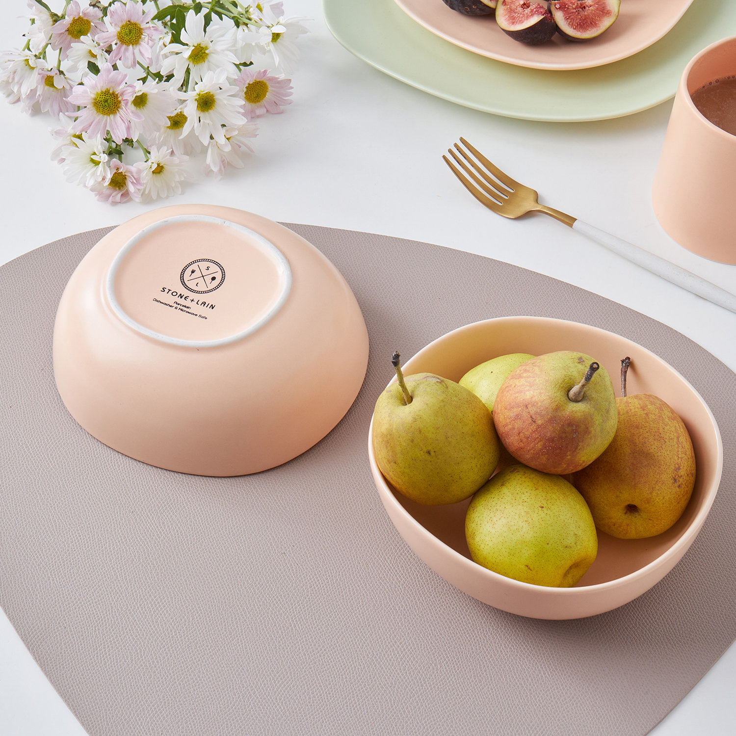 Stone Lain Delilah Bowl Set Porcelain, Pastel Orange