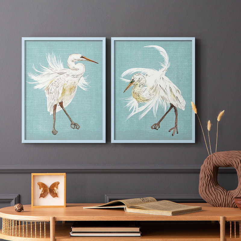 HeronPlumage III - reproduction encadrée de qualité supérieure - prête à être accrochée - aucun clou requis - aucun clou requis