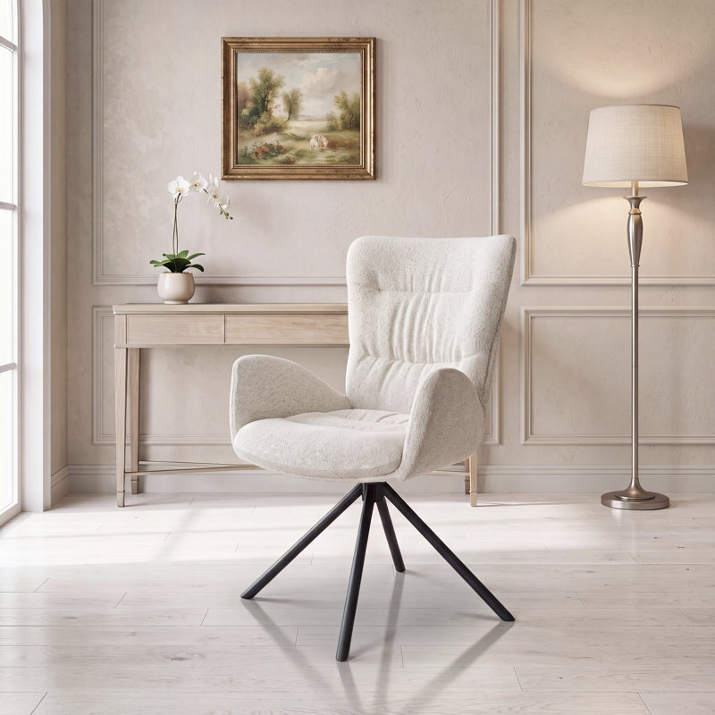 Upholstered Swivel Accent Chair with Tufted Seat, Beige