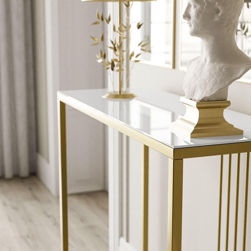 Ridgewood 100cm Glass Top Console Table, White, Gold