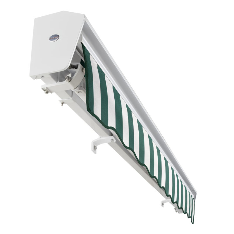 Awntech Destin Patio Retractable Awning with Protective Hood, 10' W x 8' D, Forest/White Stripe, Right Motor