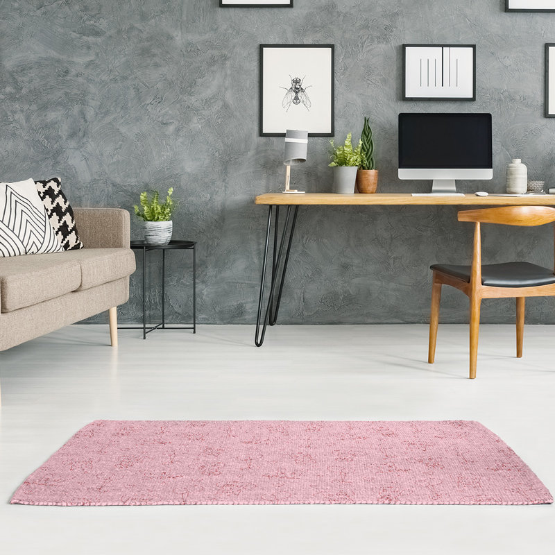 Tapis zone rose fait main, Rectangle 5 pi x 7 pi