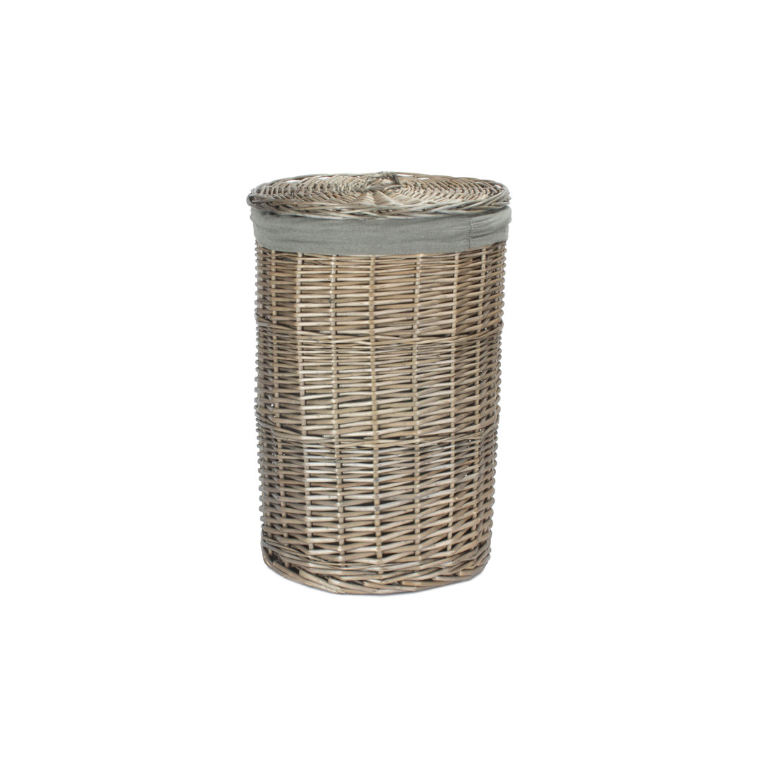 Wicker Round Laundry Basket with Grey Sage Lining