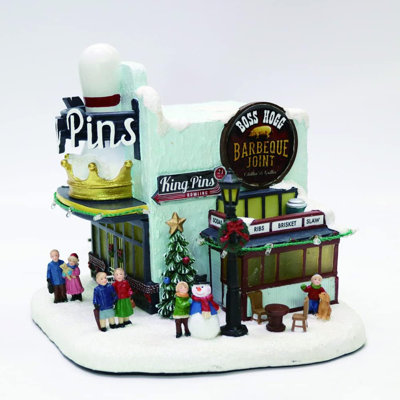 8.4"H King Pins Bowling Alley & Boss Hogg BBQ Joint - LED, 8 Music, Battery - Hand-Painted Resin
