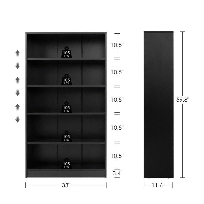 Bibliothèque standard Latitude Run® Gibney, (5 tablettes) H 59,84 po x l 33,07 po x P 11,61 po, Noir