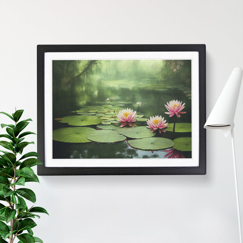 Tranquil Water Lily Pond - Single Picture Frame Print, Black Framed, 34cm H x 46cm W x 2cm D