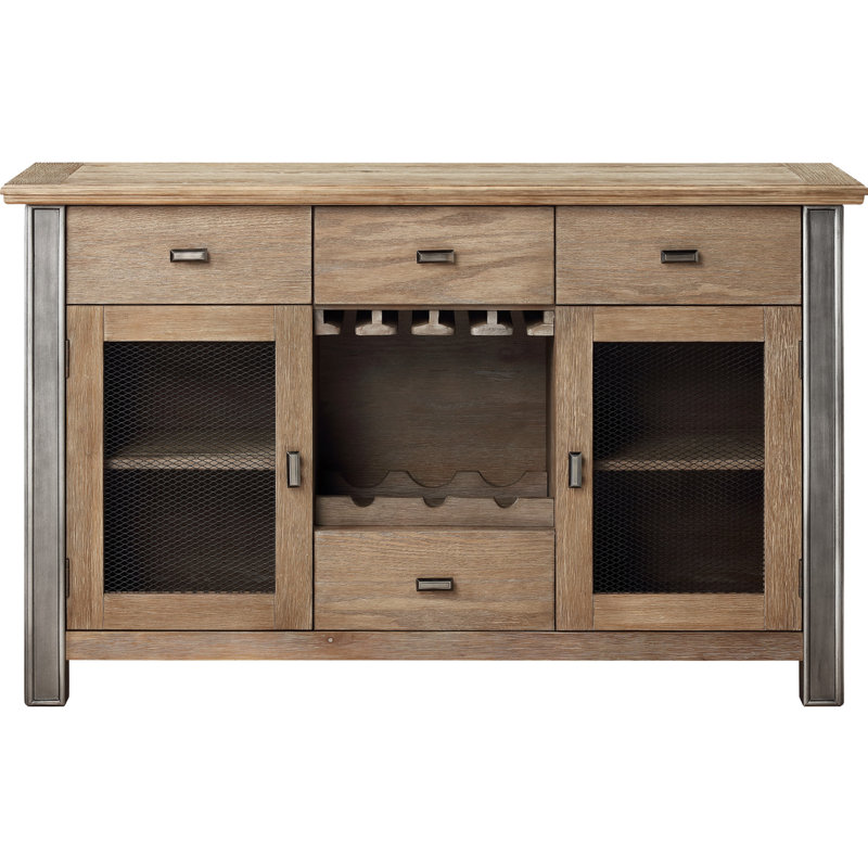Faylen Transitional 4-Drawer Rectangular Server with Wooden Case-Leg in Maple