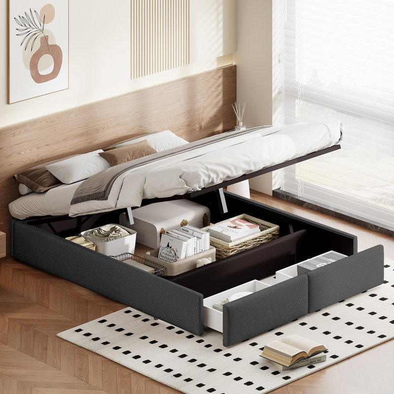 Upholstered Bed, European Kingsize (160 x 200 cm), Grey