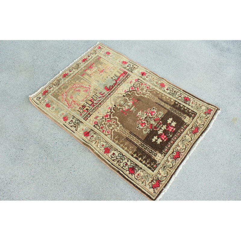 Tapis Oushak rétro avec petit tapis de prière turc rétro
