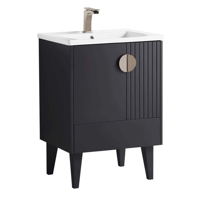 Ensemble de meuble-lavabo simple 24 po Saimah, Noir, Nickel satiné
