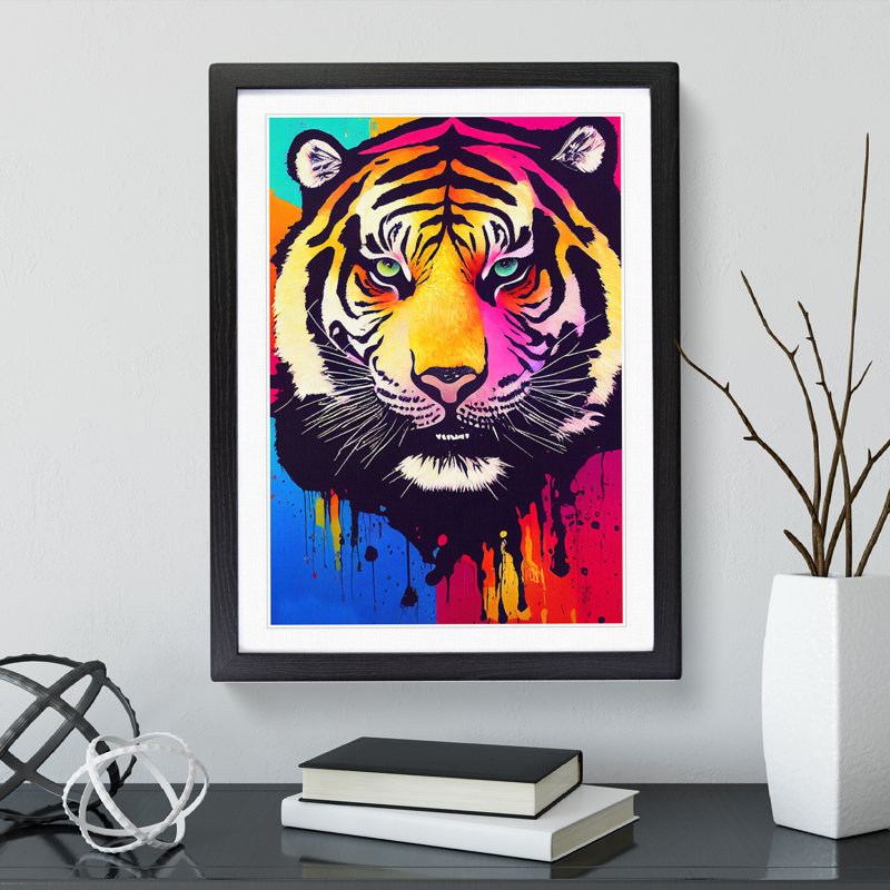 Tiger Splash No.3 Abstract - Single Picture Frame Painting, 64cm H x 46cm W x 2cm D, Black Framed