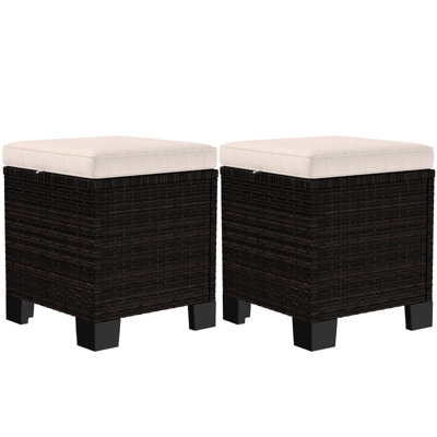 Patio , Two Square Ottomans For Outdoor Spaces, Plastic Style, Soft Padded Seating, Washable Cushion Covers, Stable Steel Frame, 265 Lbs Capacity, 15.7" W X D 18.1" H Patio, Garden, Backyard, Stylish