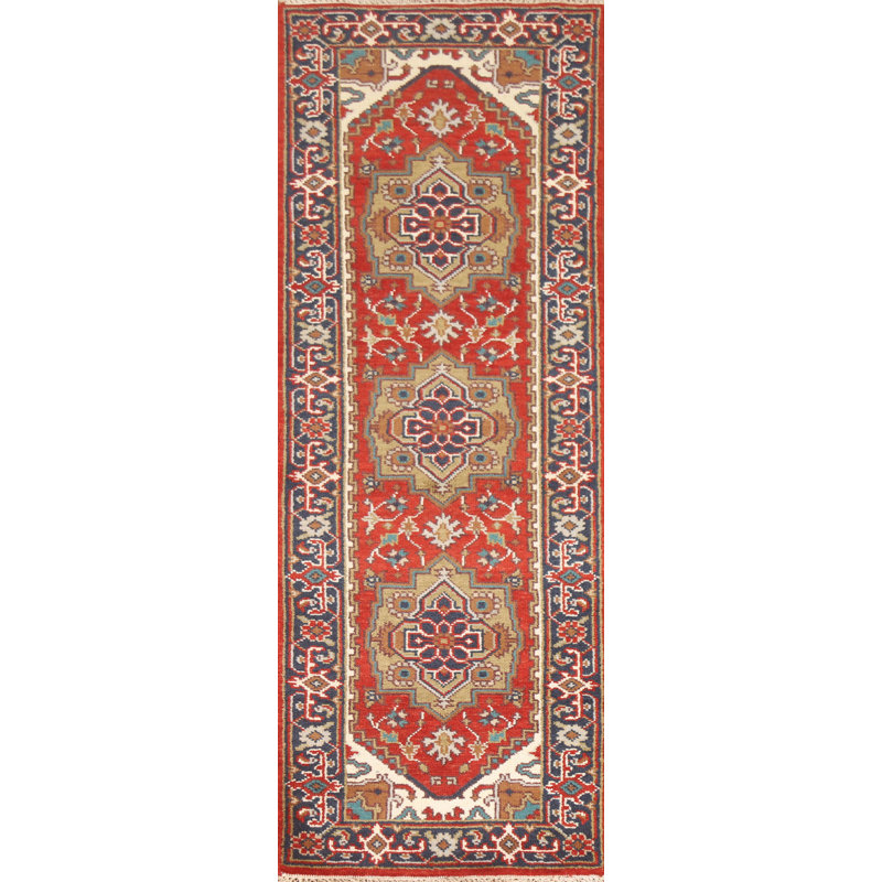 Tapis de couloir rouge en laine traditionnel 3 x 8