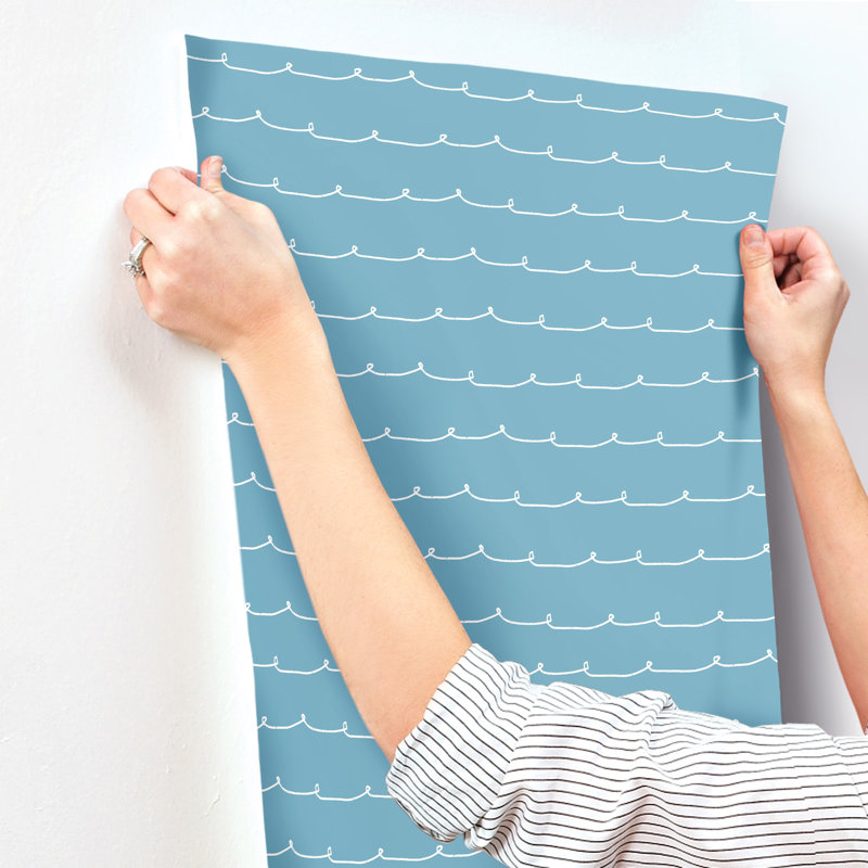 Papier peint à rayures bleues Wiggle Line, Bleu