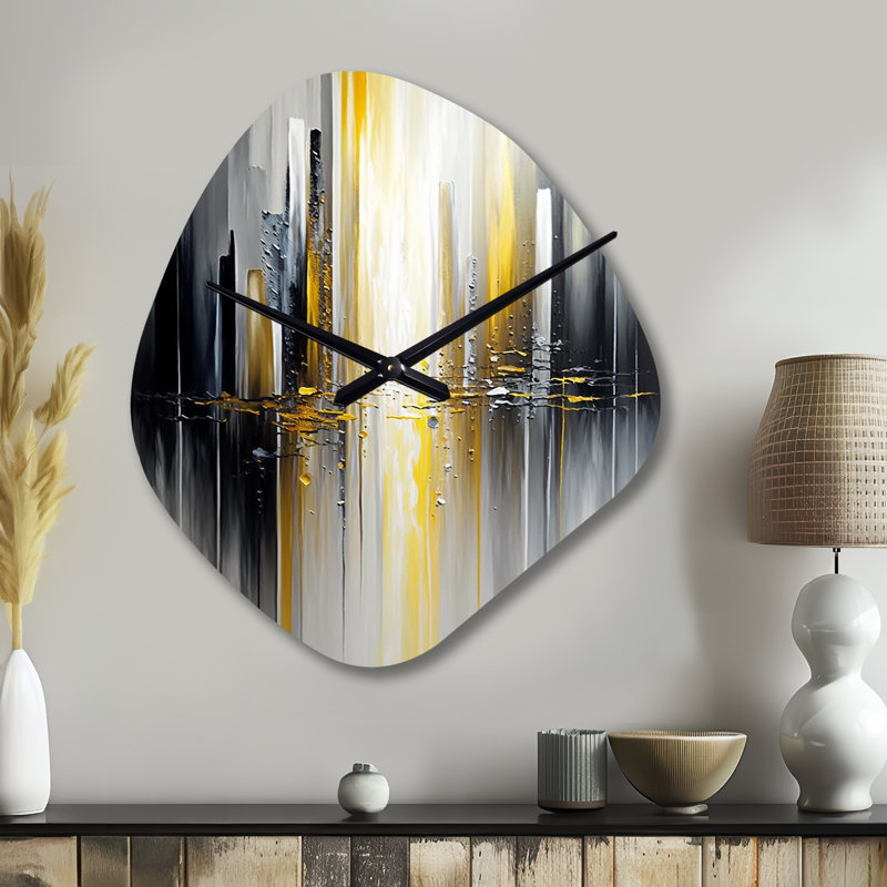 Abstrait géométrique noir et jaune II - horloge murale géométrique en forme unique, horloge murale asymétrique moderne, Petit