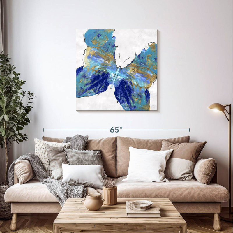 Rayures dorées papillon bleu Brampt, H 36 po x l 36 po