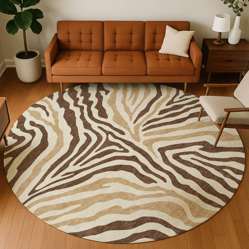 Machine Washable Indoor/Outdoor Chantille ACN2523 Animal Rug, Fudge, Round 8'