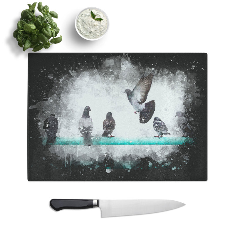 Tempered Glass Pigeons Chopping Board, 20 cm x 28.5 cm