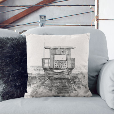 Lifeguard Station upon the Beach Watercolour Cushion with Filling