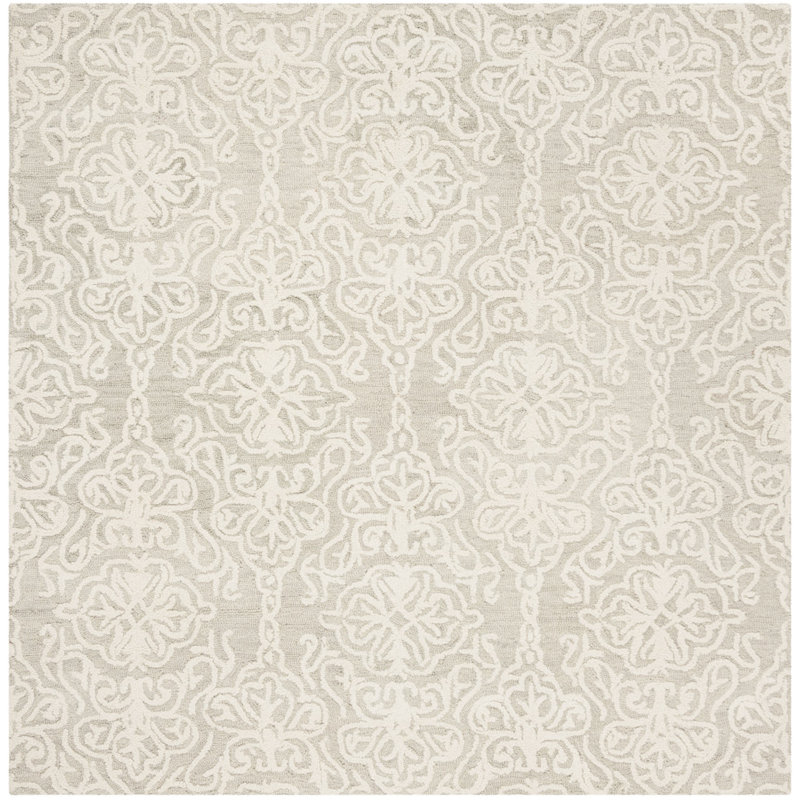 Davyan Hand Tufted Wool Damask Rug, Square 8'