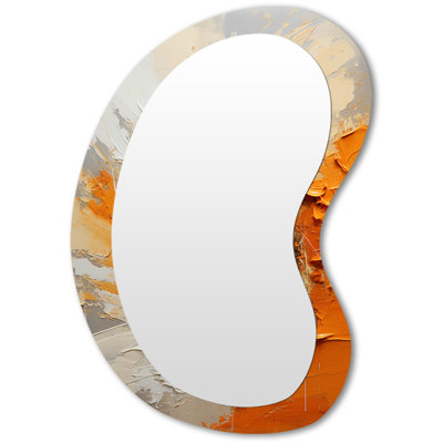 Échos orange et beige de formes modernes I - Décoration abstraite moderne en métal - Miroir mural asymétrique