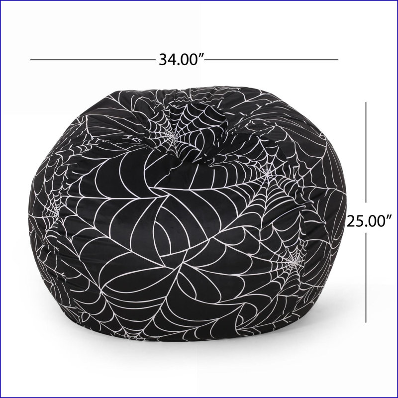3 Foot Halloween Spiderweb Bean Bag Chair for Adults | Black White | Round, 25" H x 34" W x 34" D, Black Geometric Fabric