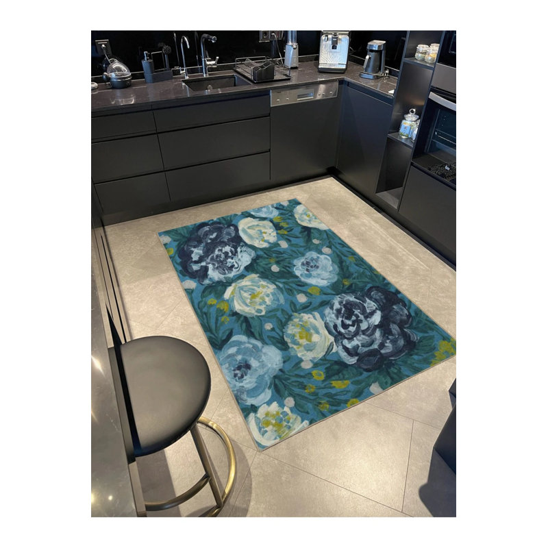 Tapis décoratif lavable à motif Blue Rose, Rectangle 2 pi 4 po x 4 pi