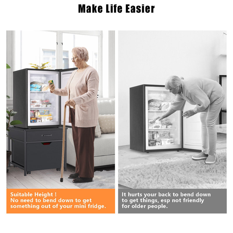 Mini support de réfrigérateur avec armoire de rangement roulante