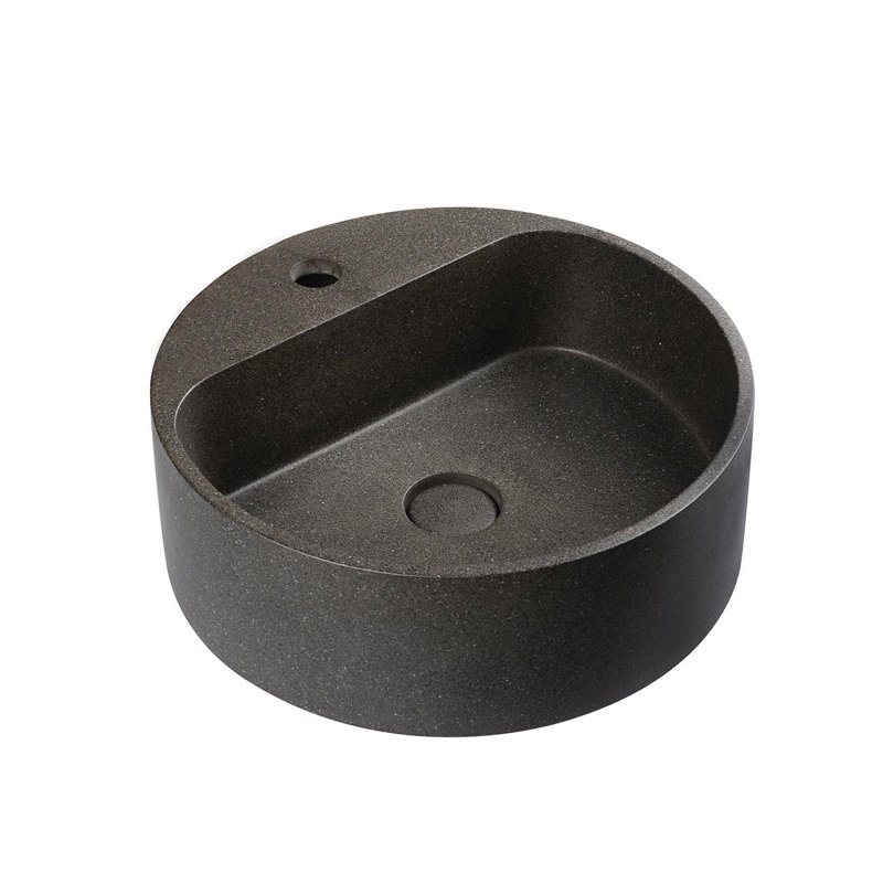 Chevington 15.75'' Light Gray Concrete Circular Bathroom Sink, Black Sandstone