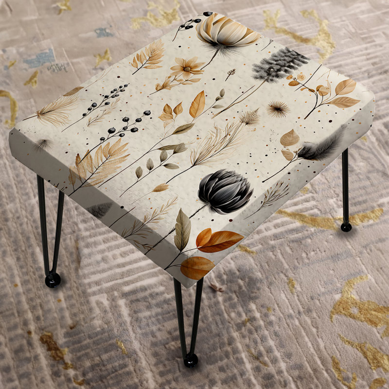 Grey And Beige Geometric Flowers - Boho Rectangle Ottoman