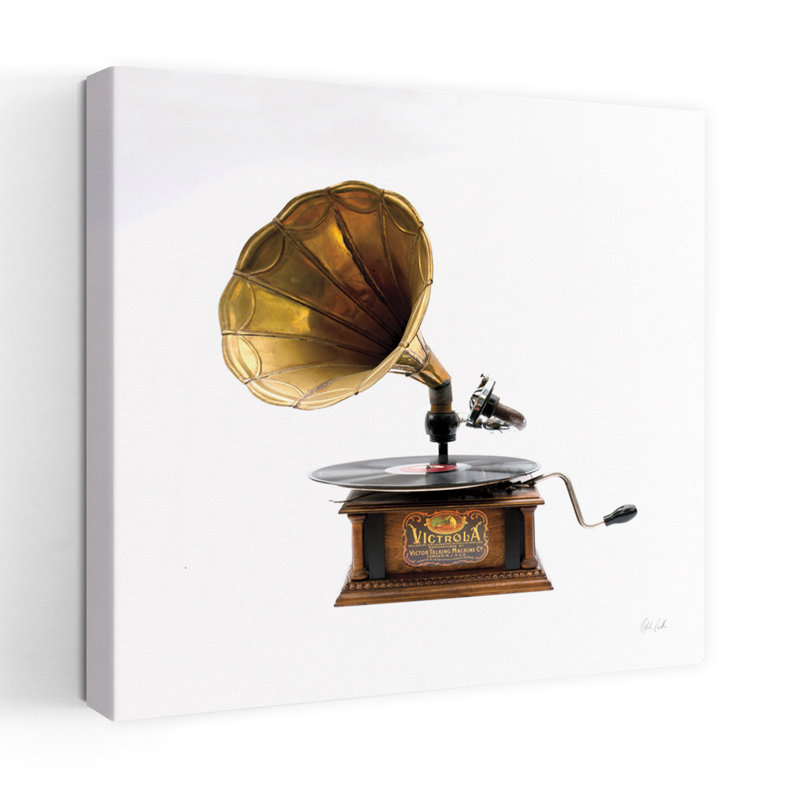 Gramaphone rétro avec art brun doré, H 18 po x l 18 po