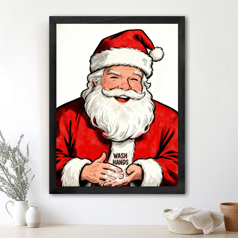 Art encadré noir, père Noël, rappel de lavage à la main, impressions sur toile de style rétro, H 17 po x l 13 po