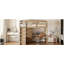 Lit mezzanine double en bois avec garde-robe intégrée, bureau, tablettes de rangement et tiroirs-591687415